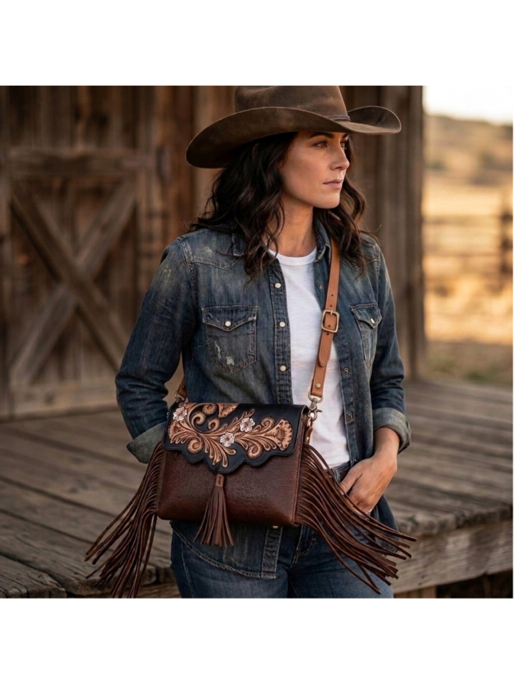 American Darling Western Nightfall Bloom Fringe Crossbody